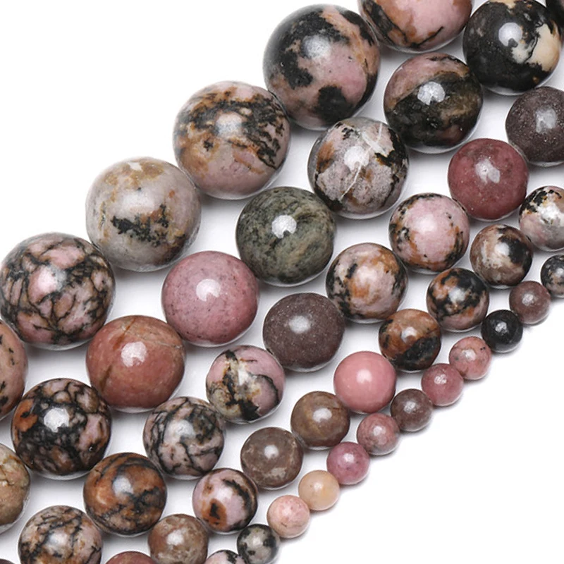 Wholesale Natural Black Line Rhodochrosite Stone Beads For Jewelry Making Pink DIY Bracelet Necklace 4/6/8/10/12 mm Strand 15\'\'