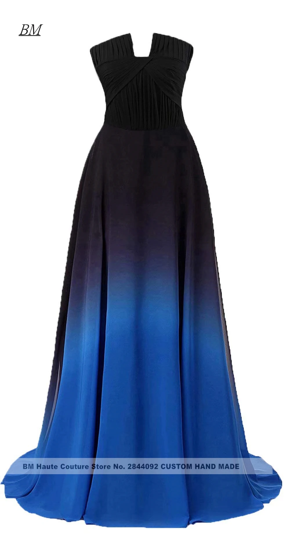 Robe De Soiree Black Gradient Color Prom Dresses Long V Neck Ombre Chiffon Evening Gowns Pleated Crystal Dress HC63