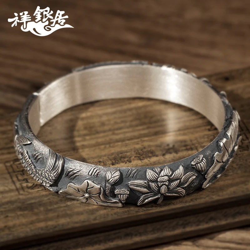 ★silver lotus silver bracelet yunnan snow silver bracelet classic relief original design national wind silver flower