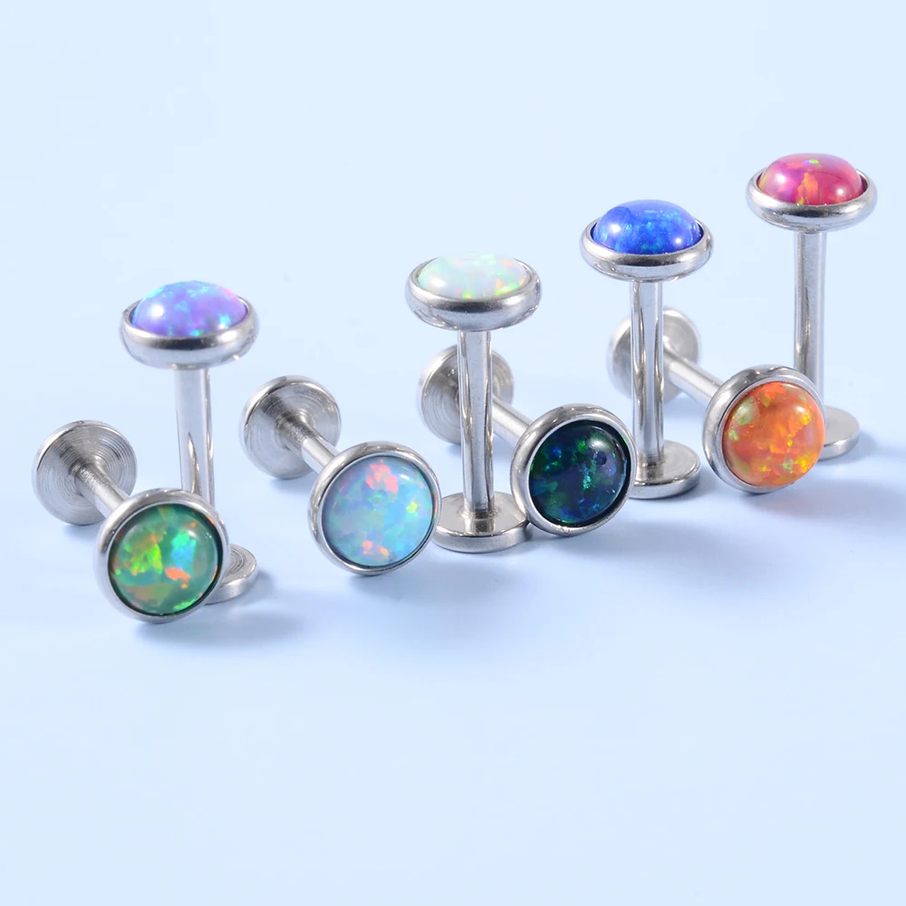 1Pcs 16g Internal Thread Opal Stone Labret Monroe Lip Stud Ring Opal Ear Cartilage Tragus Helix Earring Piercing Body Jewelry