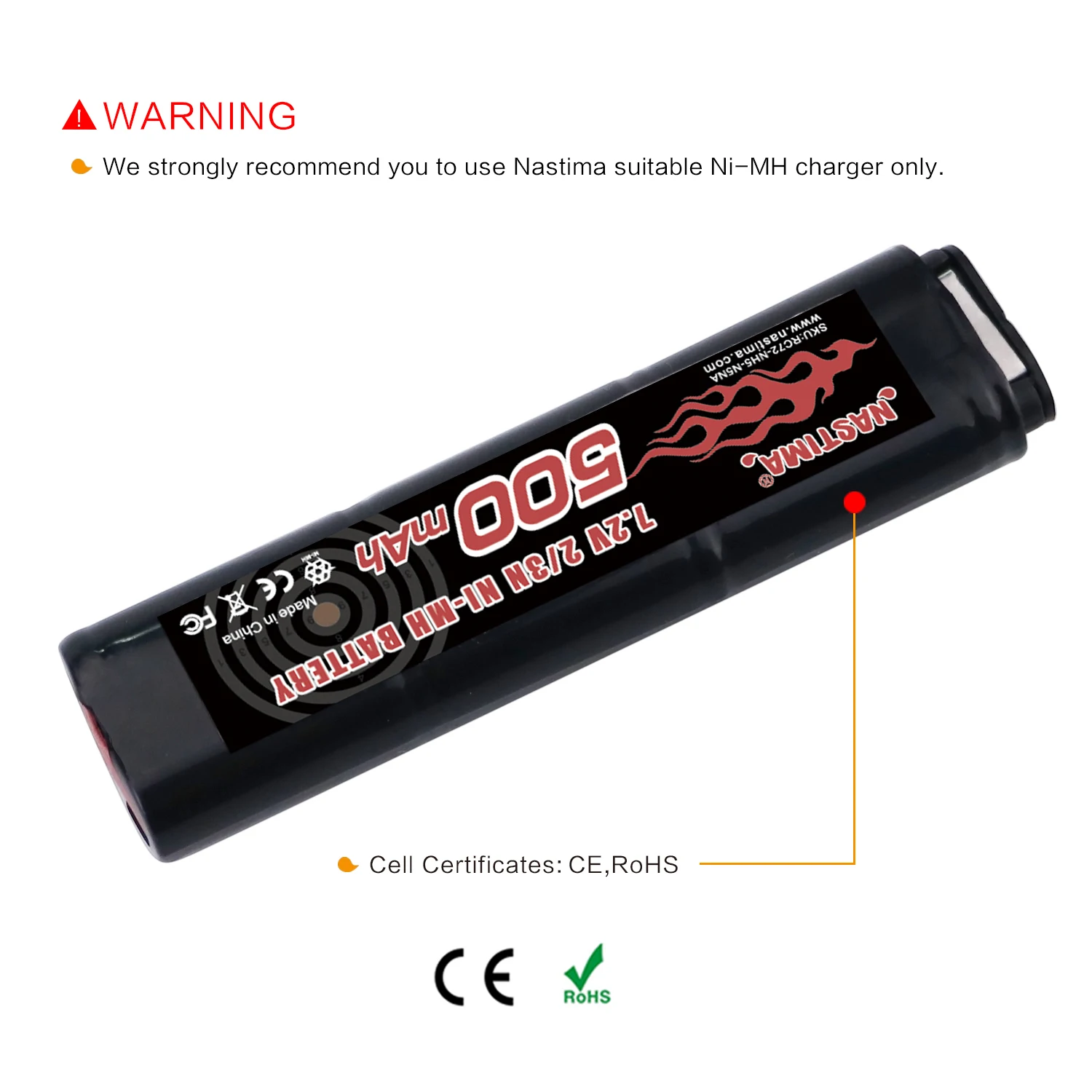 Nastima 6S 2/3N 7.2V 500mAh Ni-MH Battery for CM030 CM121, CM122, Marui 18C,P8, M93R AEP AEG M81, M84,& TM AEP Airsoft Guns Toys