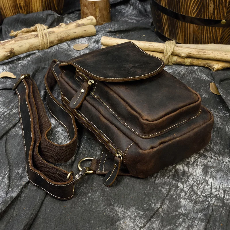 2024 Genuine Leather Sling Bag Anti Theft Leather Chest Bag Men Sport Biking Riding Bag Single Shoulder Bag Men Male Chest Pack