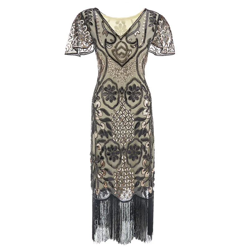 2022 Newest 1920s Flapper Roaring Plus Size 20s Great Gatsby Fringed Sequin Beaded Lady Dress