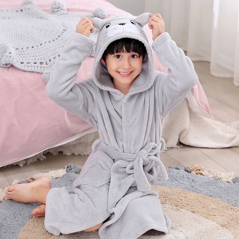 Winter 2022 Children\'s Warm Bath Robes Cartoon Flannel Dressing Grows for Girls Hooded Boys Sleepwear Cotton Teenage Bathrobes