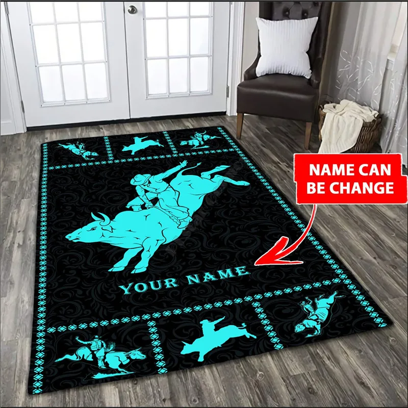 

Personalized Name Bull Riding Area Rug 3d printed Rug Floor Mat Rug Non-slip Mat Dining Room Living Room Soft Bedroom Carpet 6