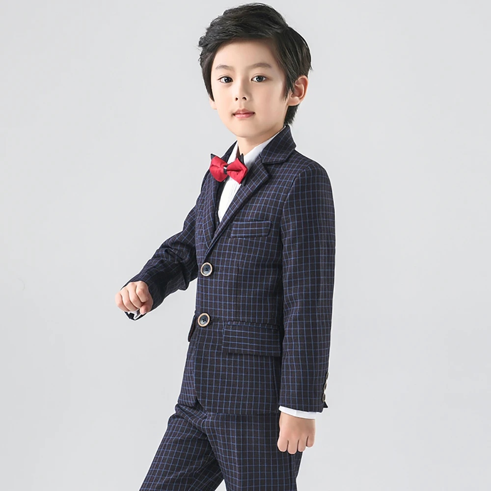 

Flower Boys Vest Pants Shirt Spring Autumn Kids Formal Blazer Suits Set Wedding Performance Children Outfits With Bow Tie