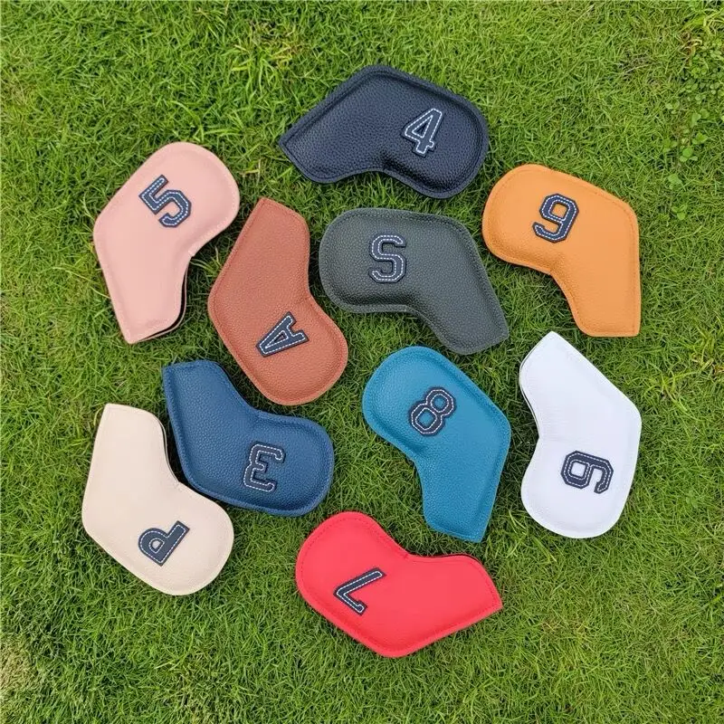 Color 10pcs/set Golf Iron head cover 3-9,P,S,A, Club Head Cover Embroidery Number Case Sport Golf Training Equipment Accessories