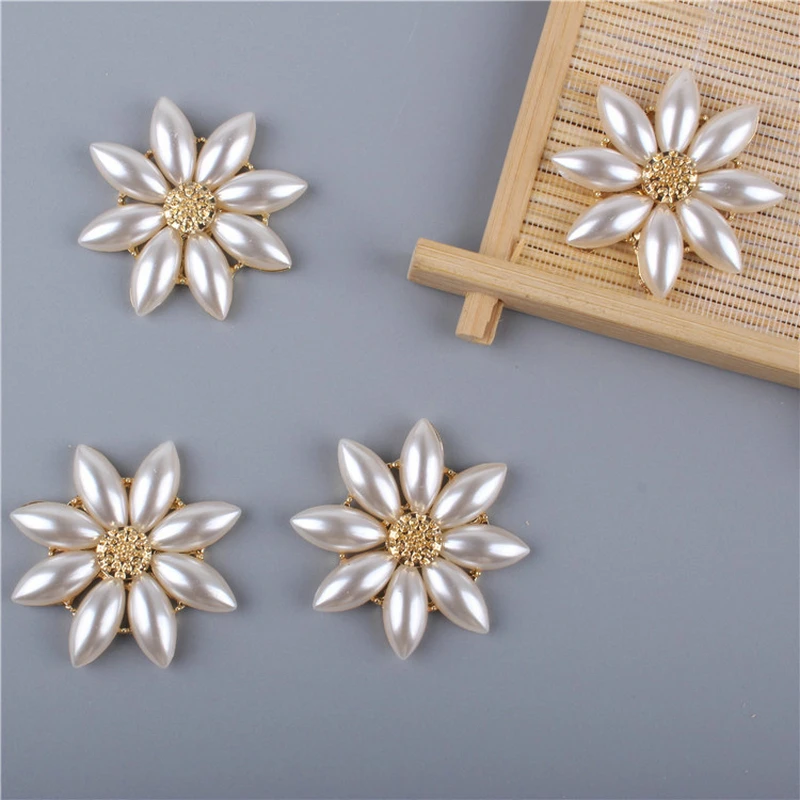 5Pcs Alloy Rhinestone Gold Pearls Pendant Pearl Flowers Buttons Ornaments Jewelry Earrings Choker Hair DIY Jewelry Accessories