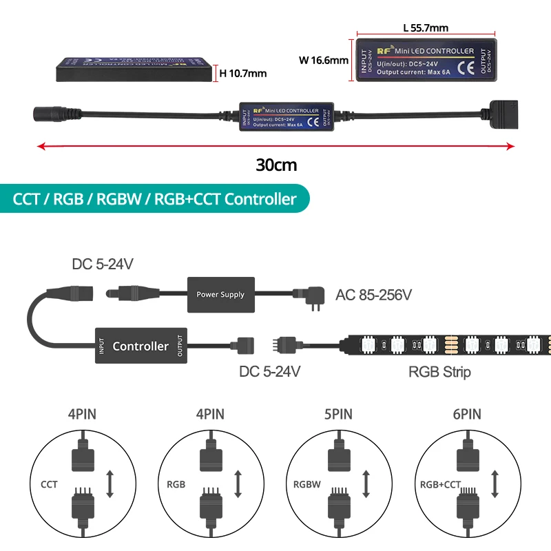 Led rgb/rgbw/rgbww/cct/rgb cct,4ピン/5ピン/6ピン,リボンコントローラー用rf17キー28キーDC5-24V