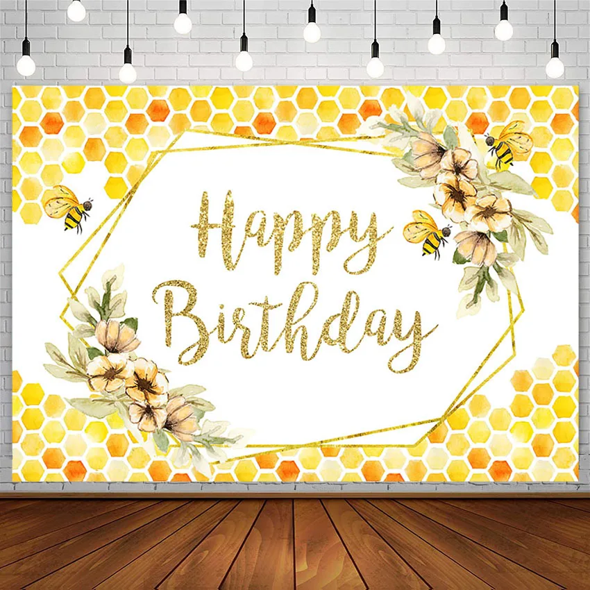 

Avezano Happy Birthday Photography Background Sweet Honey Flowers Bee Children Party Backdrops For Photo Studio Decor Photozone