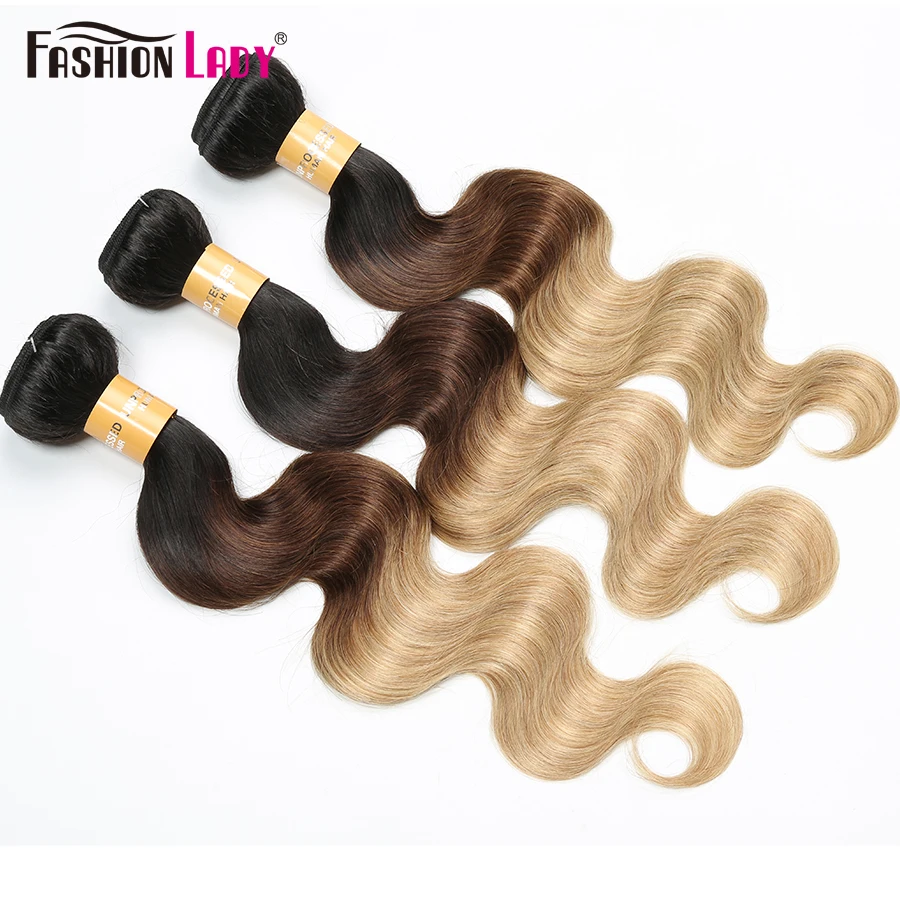 Extensiones de cabello humano ondulado para mujer, mechones de cabello indio ombré, tres tonos, 1b/4/27 precoloreados, 1/3/4 piezas, moda Remy