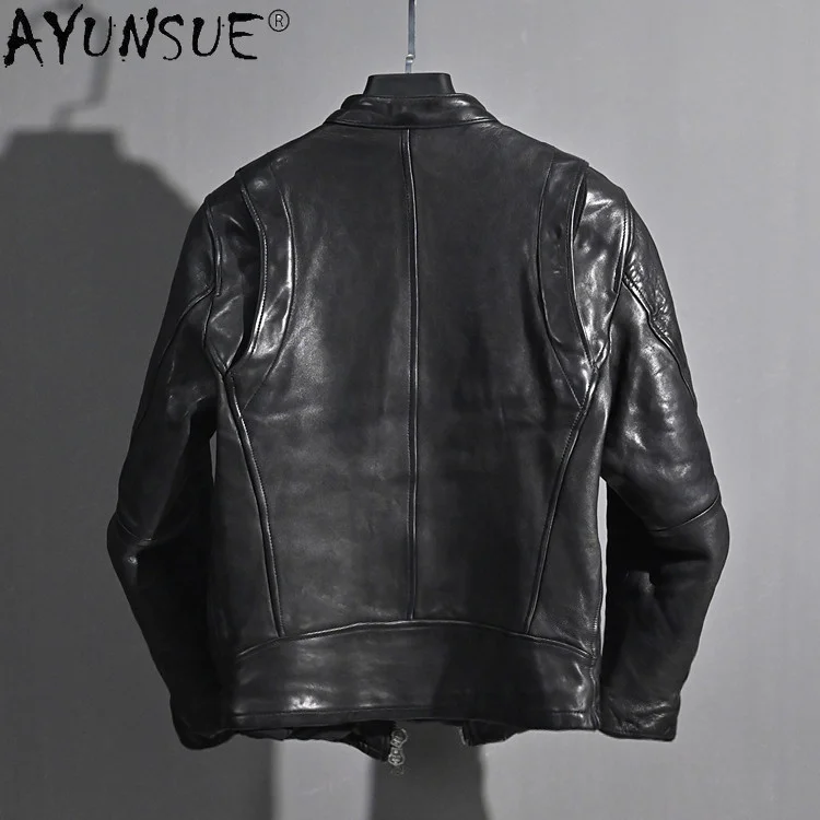 Streetwear 2021 Leather Jacket Men Vintage Fashion Real Sheepskin Coat Casaul Men Clothes Motorcycle Blouson Cuir Homme WPY3780