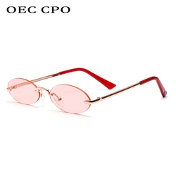 OEC CPO Frameless Retro Small Oval Sunglasses Women Brand Designer Unisex Metal Glasses Clear Pink Lens Brand Eyewear O219