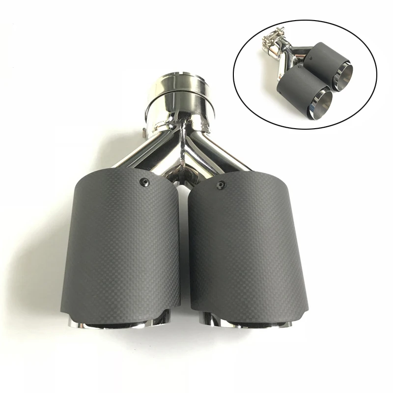 

63mm In - 89mm Out Car Exhaust Pipe Dual-outlet Round End Tips Escape Muffler Matte Carbon Fiber For Universal Auto SUV