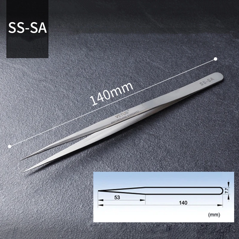 VETUS SA Series Tweezer Stainless Steel High Precision Antimagnetic Anti Acid Tweezers for Eyelash Extension Repair Tool