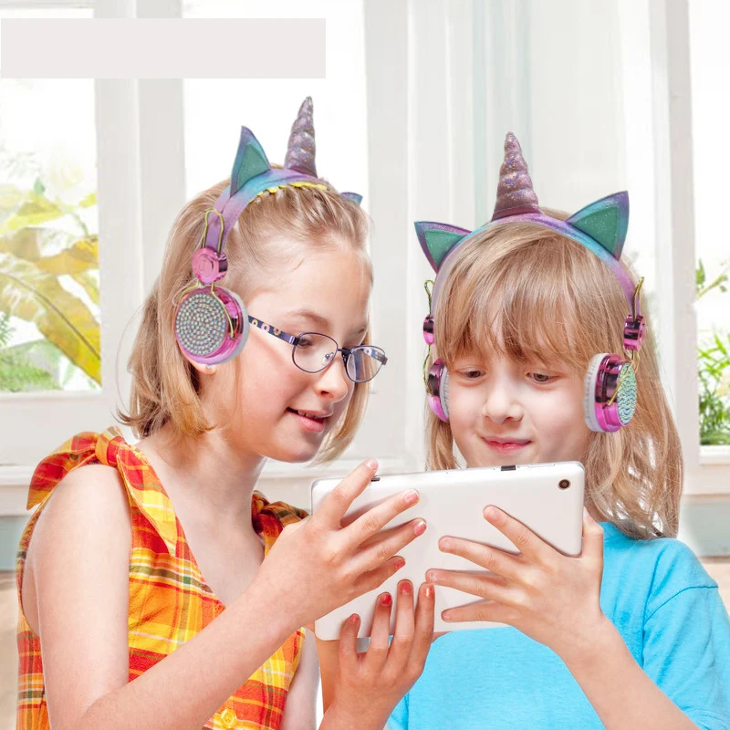 Wireless headphones Kids Headset Cartoon Unicorn Blue-tooth Headphones Microphone Casco Gaming Handsfree Calling Auricularesgift