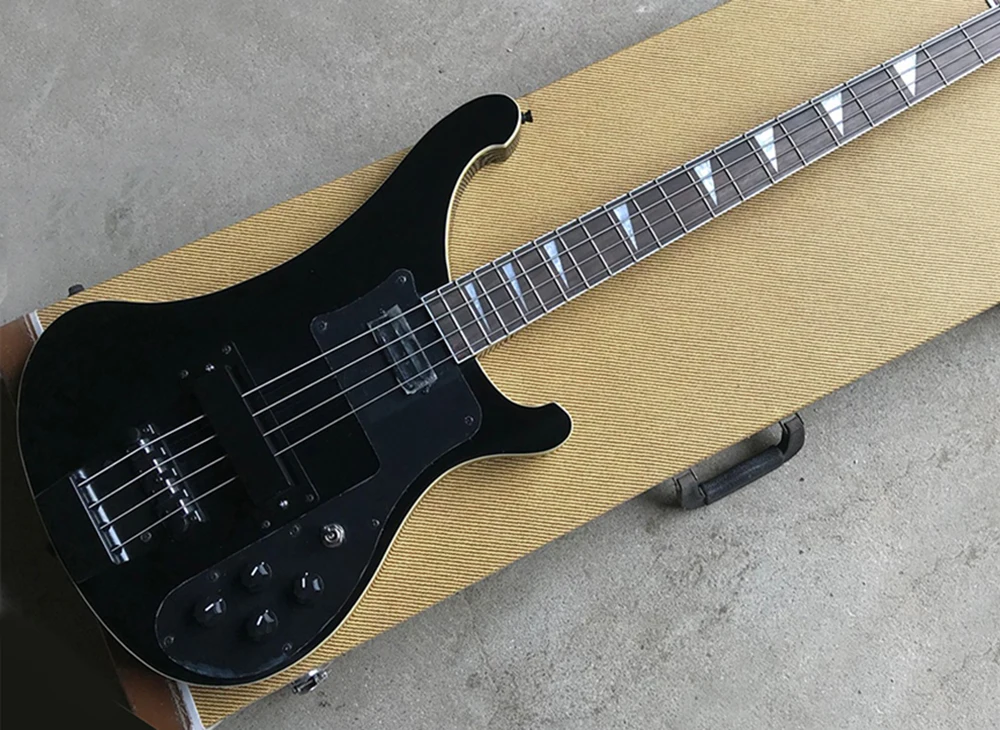 4 Strings Black Electric Bass Guitar with Black Pickguard/Hardware,Rosewood Fretboard,Providing Customized Service