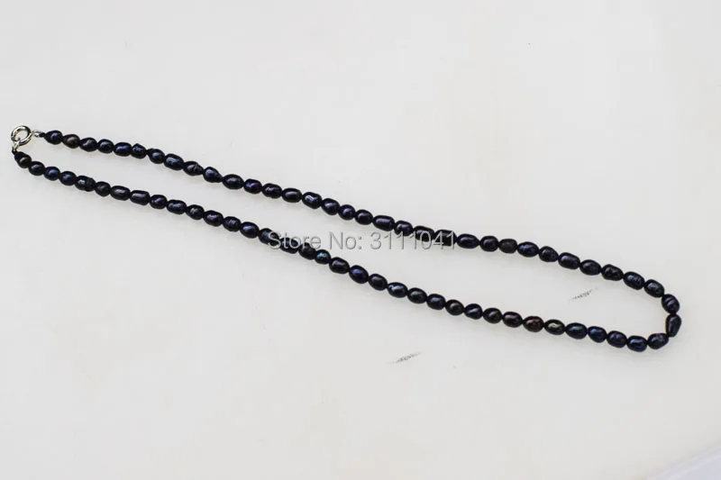 freshwater pearl black rice 5-6mm chocker necklace 14.5inch FPPJ wholesale beads nature