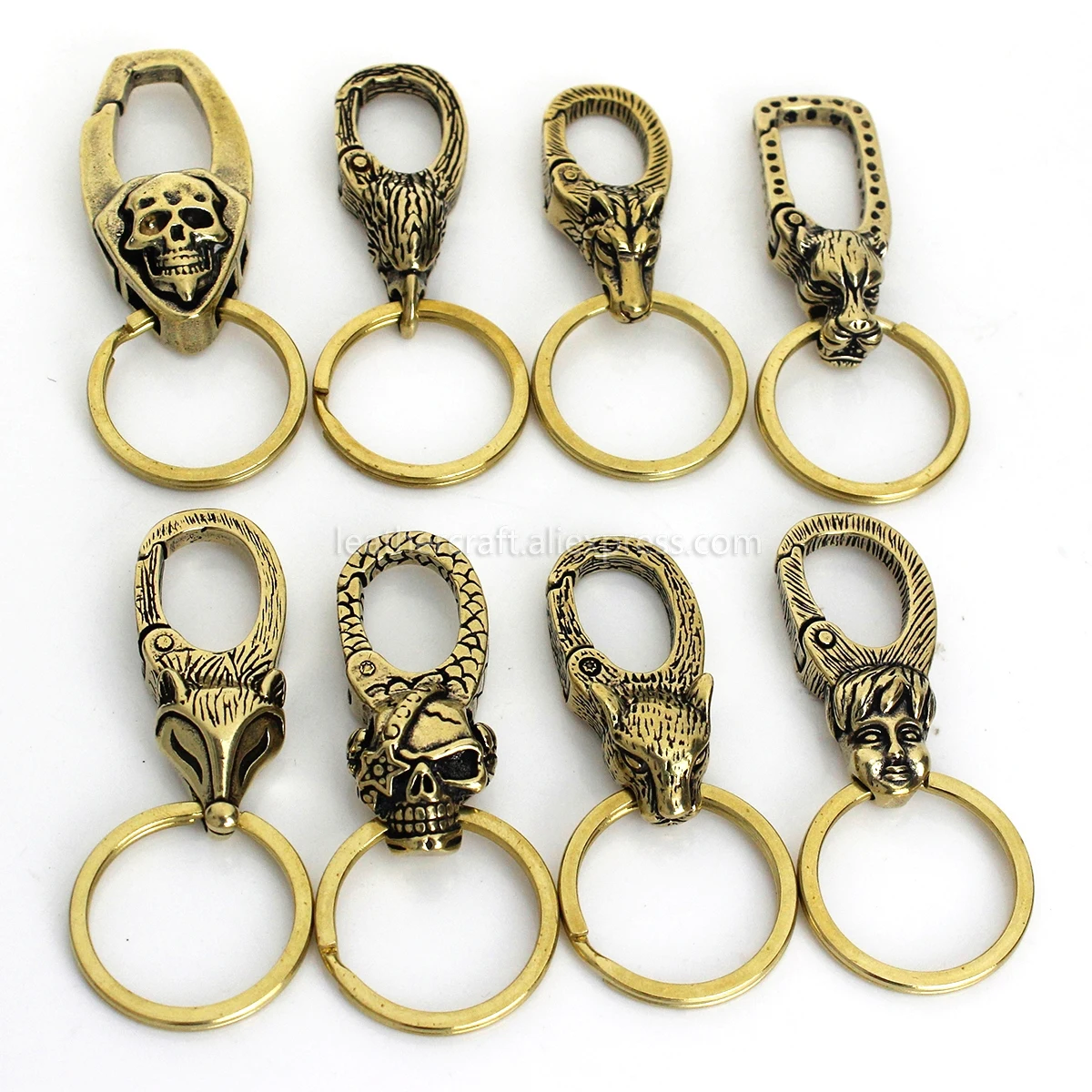 1pcs Solid Brass Belt O-ring Hook Devil Skull Dragon Hook Key Fob Clip Keychain Key Ring Wallet Chain Hook Leather Craft Decor