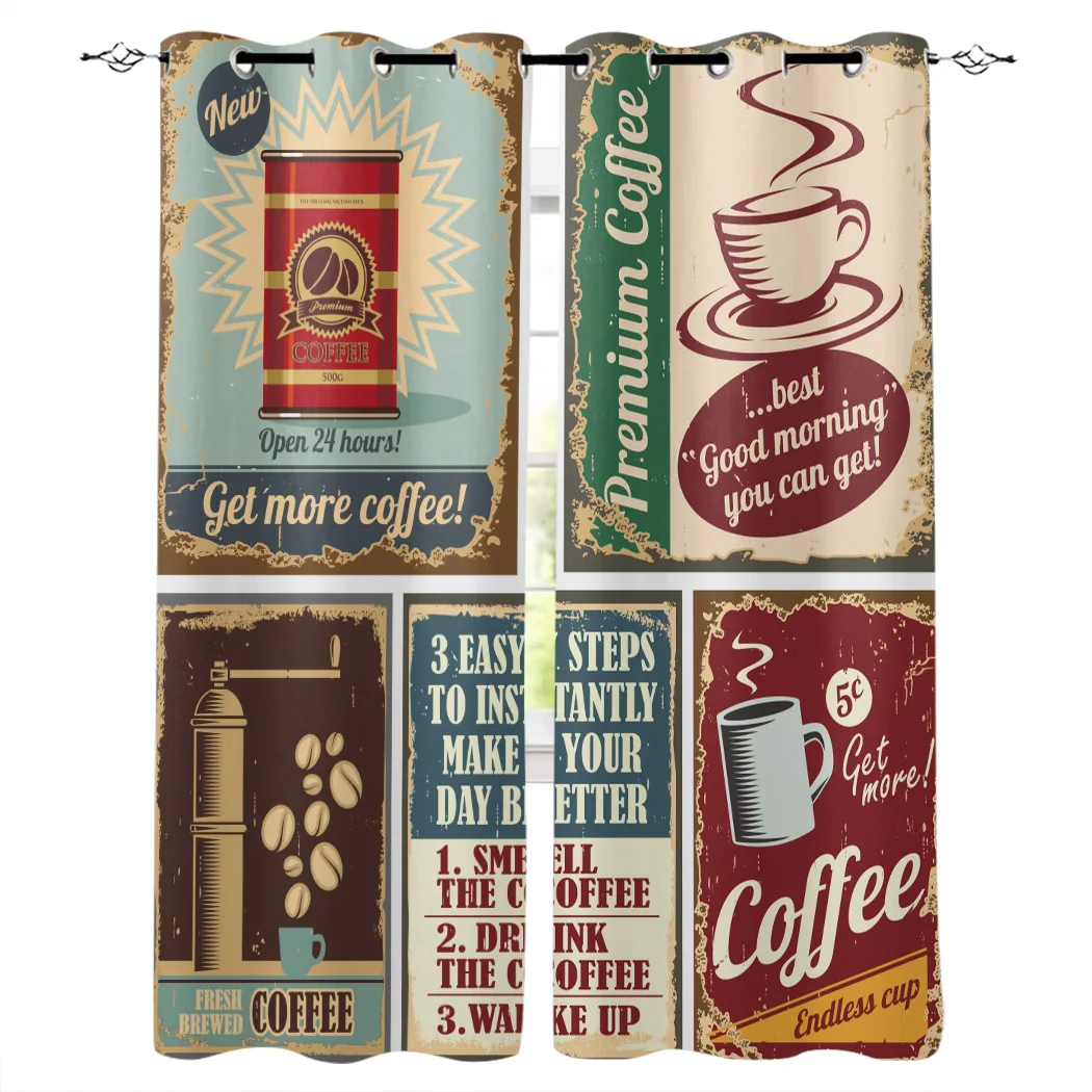 

Multi-size Coffee Poster Window Curtains Polyester Fabric Living Room Curtain Home Decor