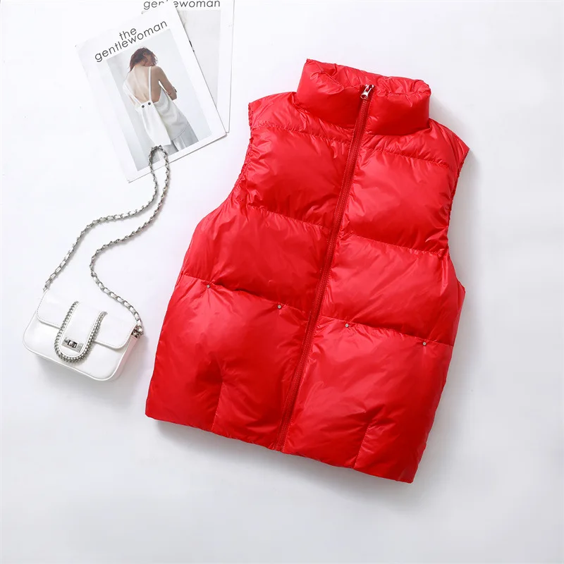 Chaleco ultraligero de plumón para mujer, parka informal holgada sin mangas con cuello levantado y bolsillos grandes, novedad de otoño e invierno, 2024