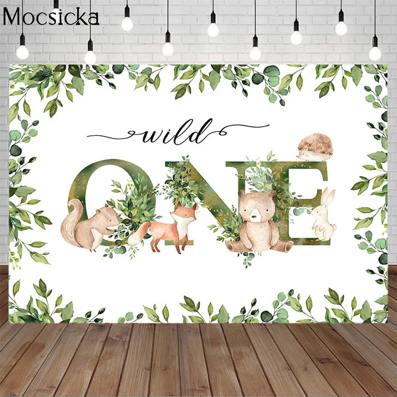 

Mocsicka Boy Wanted One Backdrop Green Leaves Decor Jungle Safari Animals Background Wild One Birthday Baby Shower Party Banner