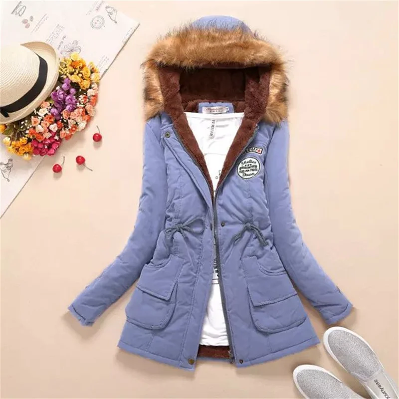 

New Winter Coats Women Wadded Hooded Jacket Medium-Long Casual Fashion Plus Size Parkas Hoodies Long Sleeve Cotton Coat