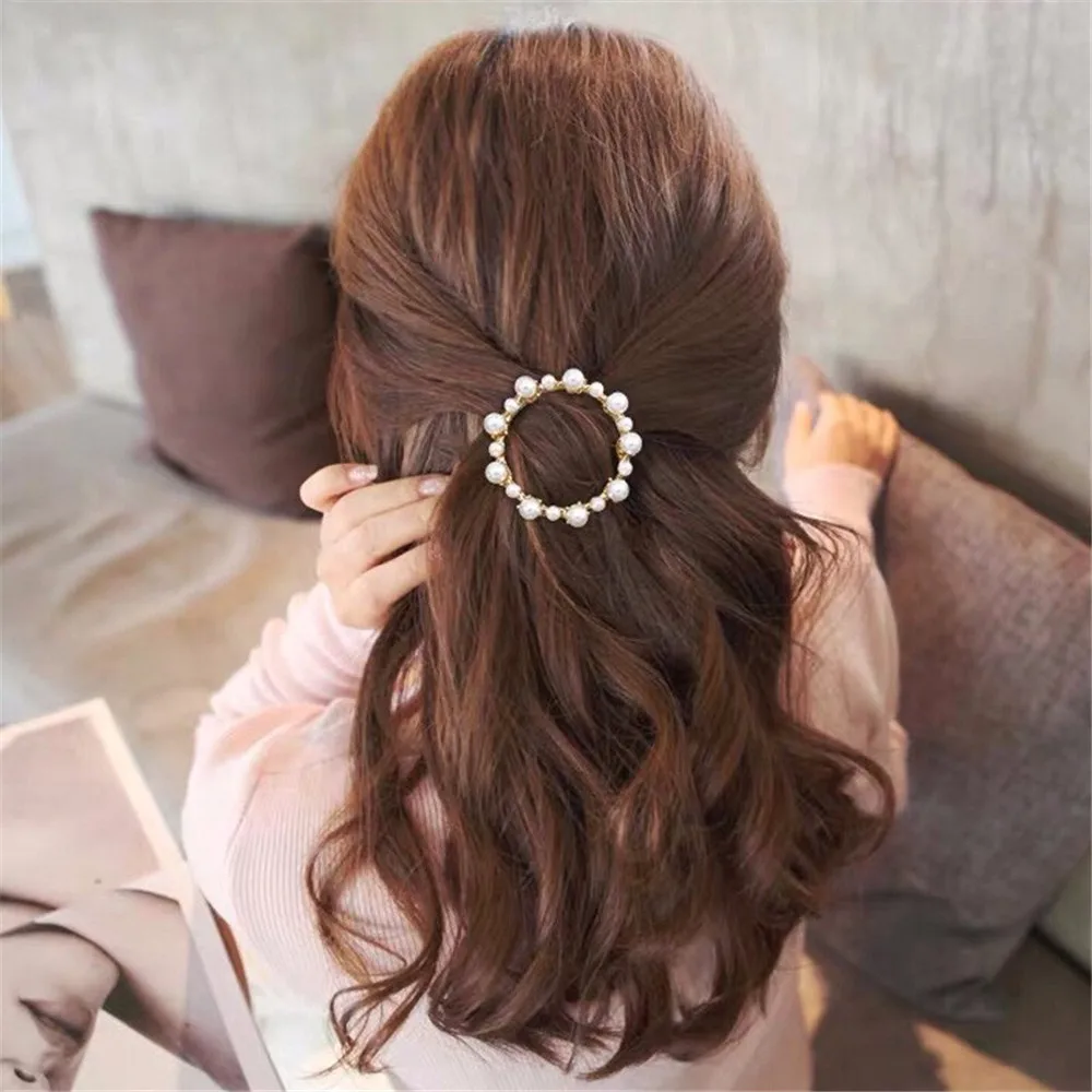 Ins net red new pearl hairpin women's geometric frog buckle word clip simple Liu seaside clip