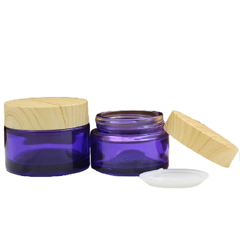 15pcs Purple Glass Jar Eye Cream Pots 30G 50G False Wood Screw Lid Refillable Lotion Bottles Face Cream Cosmetic Container