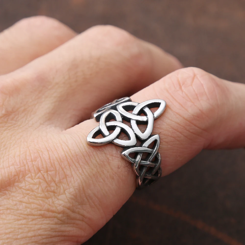 Triquetra Celtics Knot Ring Steel Color Nordic stainless steel Viking ring men and women Irish Celtic jewelry anniversary gift - view 5