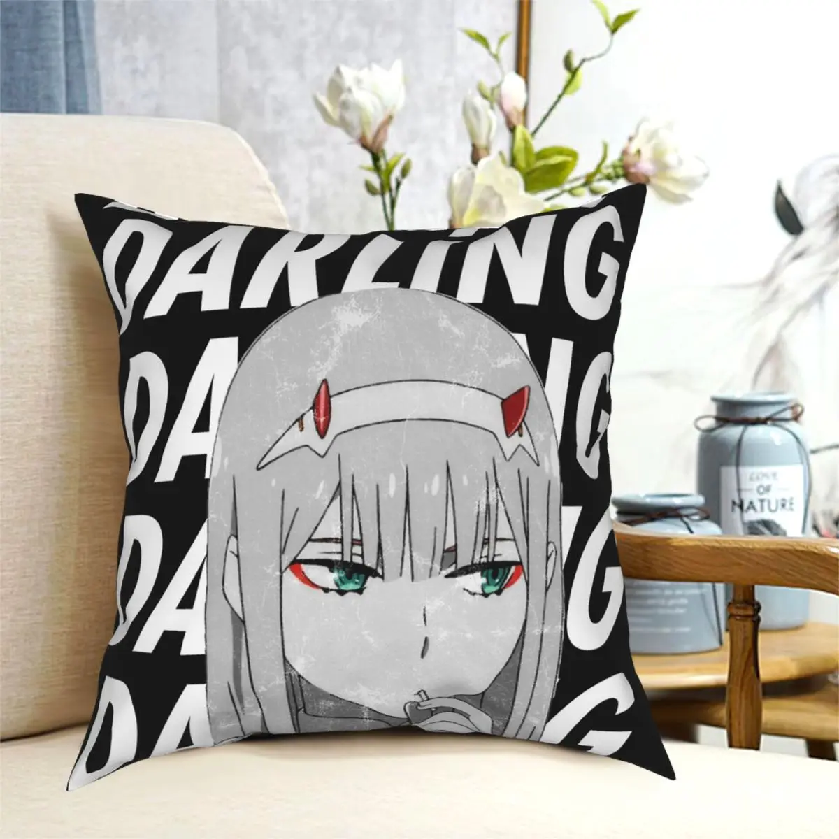 Zero Two Darling Darling In The FranXX Square Pillowcase Polyester Printed Decor for Room Cushion Cover