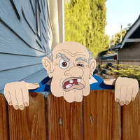 Illustration Jardin Exterior Fence Decoration Nosy Grandpa/Grandma Elderly Lady Outdoor Garden Courtyard Adornment