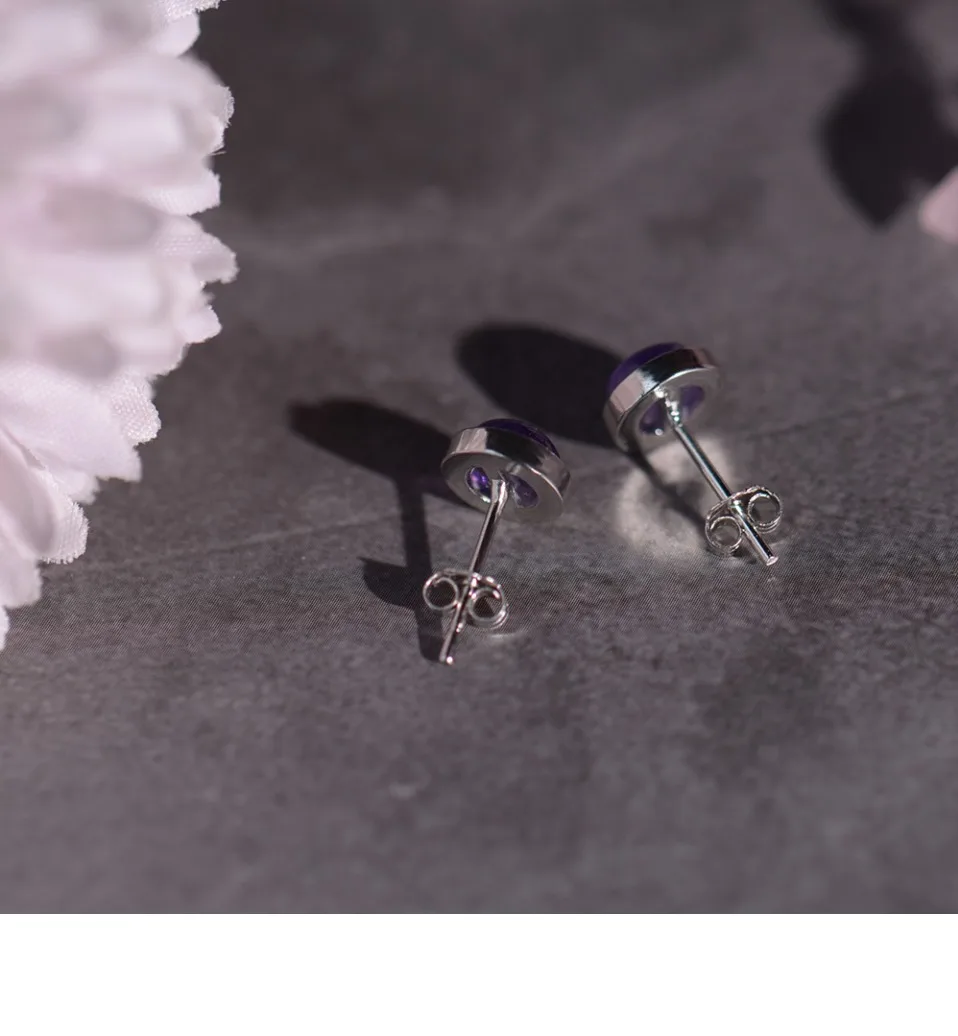 ITSMOS Natürliche Amethyst Lila Ohrringe 925er Silber Edlen Schmuck Runder einfacher Charme Coole Mystery Ohrstecker für Frauen Mädchen Geschenk – Detail 20