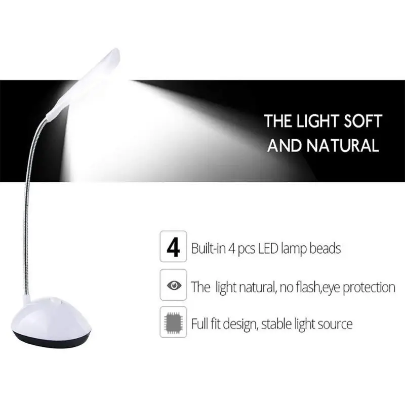 Mini lampada da scrivania a LED alimentata a batteria rotazione a 360 gradi tubo flessibile a collo cigno regolabile protezione degli occhi tavolo da studio lettura luci notturne