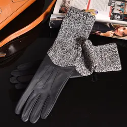 Guantes de cuero Real de 42cm para mujer, guantes de punto medio largo con costuras de punto, guantelete de fiesta, ópera nocturna, guantes largos de punto