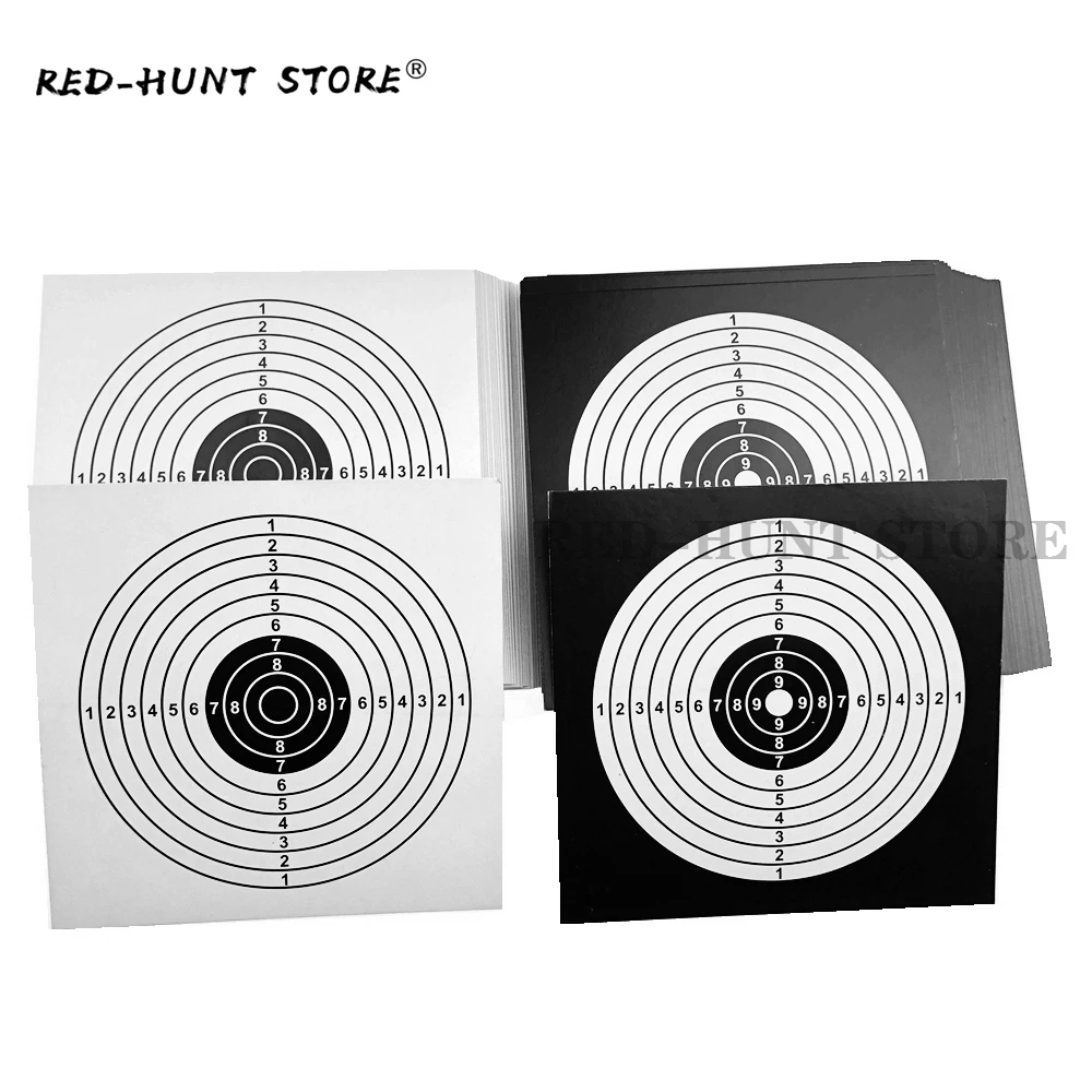 100 unids/lote de objetivos de tiro de 14x14cm, pegatina de papel blanco y negro, alta calidad, Rifle de aire, pistola, objetivo de tiro, accesorio