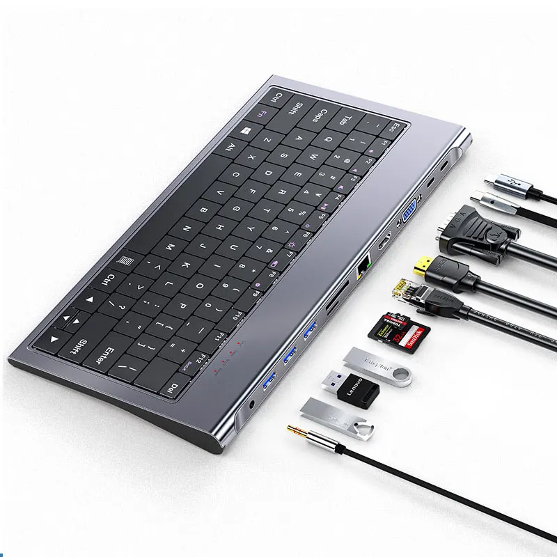 TC-JP10 Type-C Aluminum Alloy Keyboard Dock Docking Station, Splitter, Hub, Multi USB 3.0, HDMI Adapter, 10 in 1