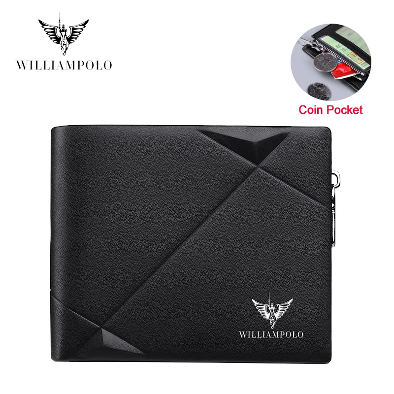 WILLIAMPOLO Men\'s Slim Wallet Genuine Leather Mini Purse Casual Design Bifold Wallet Brand Short Slim Wallet