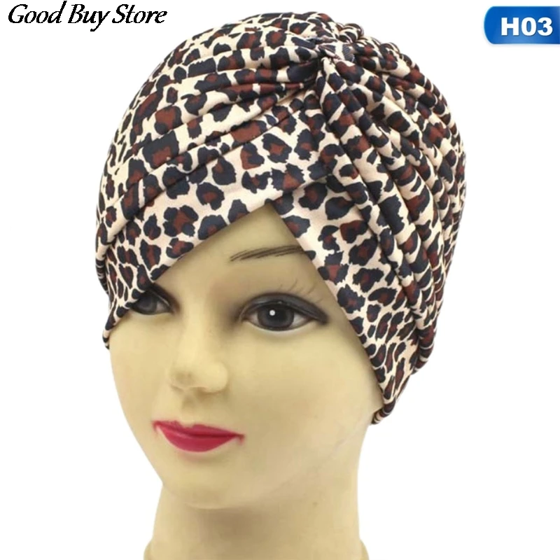 Indian Headwear Turban Caps African Muslim Hijab Head Wrap Fashion Headscarf Gold Silver Leopard Women Headband Hat Bonnet New