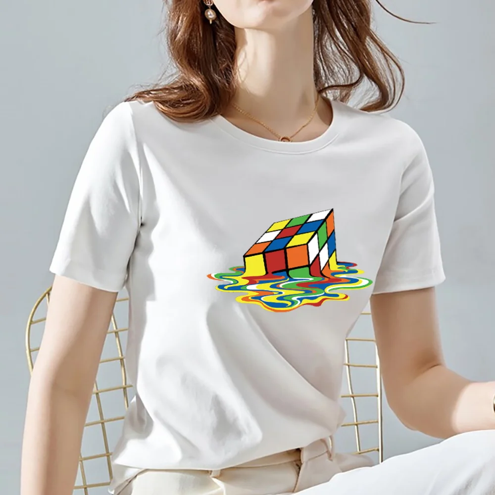 

Women's T-shirt Casual Simple Classic Top 3D Rubik's Cube Wild Pattern Series Top Round Neck Ladies Commuter Slim Short Sleeve