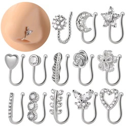 1PC Stainless Steel Fake Nose Ring Hoop Septum Rings Non Piercing C Clip Lip Ring Earring for Women Fake Piercing Body Jewelry