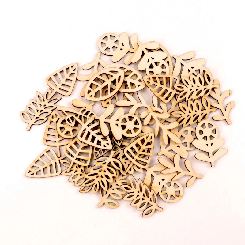 20Pcs Wooden Leaves Pattern Natural Scrapbooking Craft For Embellishments Handmade DIY Handicraft Home Decoration DIY 40mm MZ383