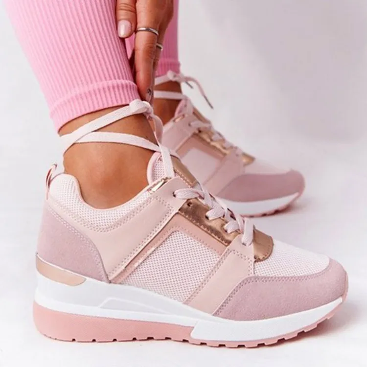 2021New Wedge Sneakers Women Lace-Up Height Increasing Sports Shoes Ladies Casual Platform Air Cushion Comfy Vulcanized Shoes