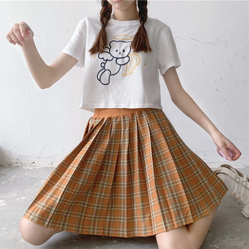 Weet-uniforme universitario japonés jk, camiseta de manga corta de cintura alta con ombligo corto de oso de dibujos animados, Tops para mujer, camisa escolar para niña