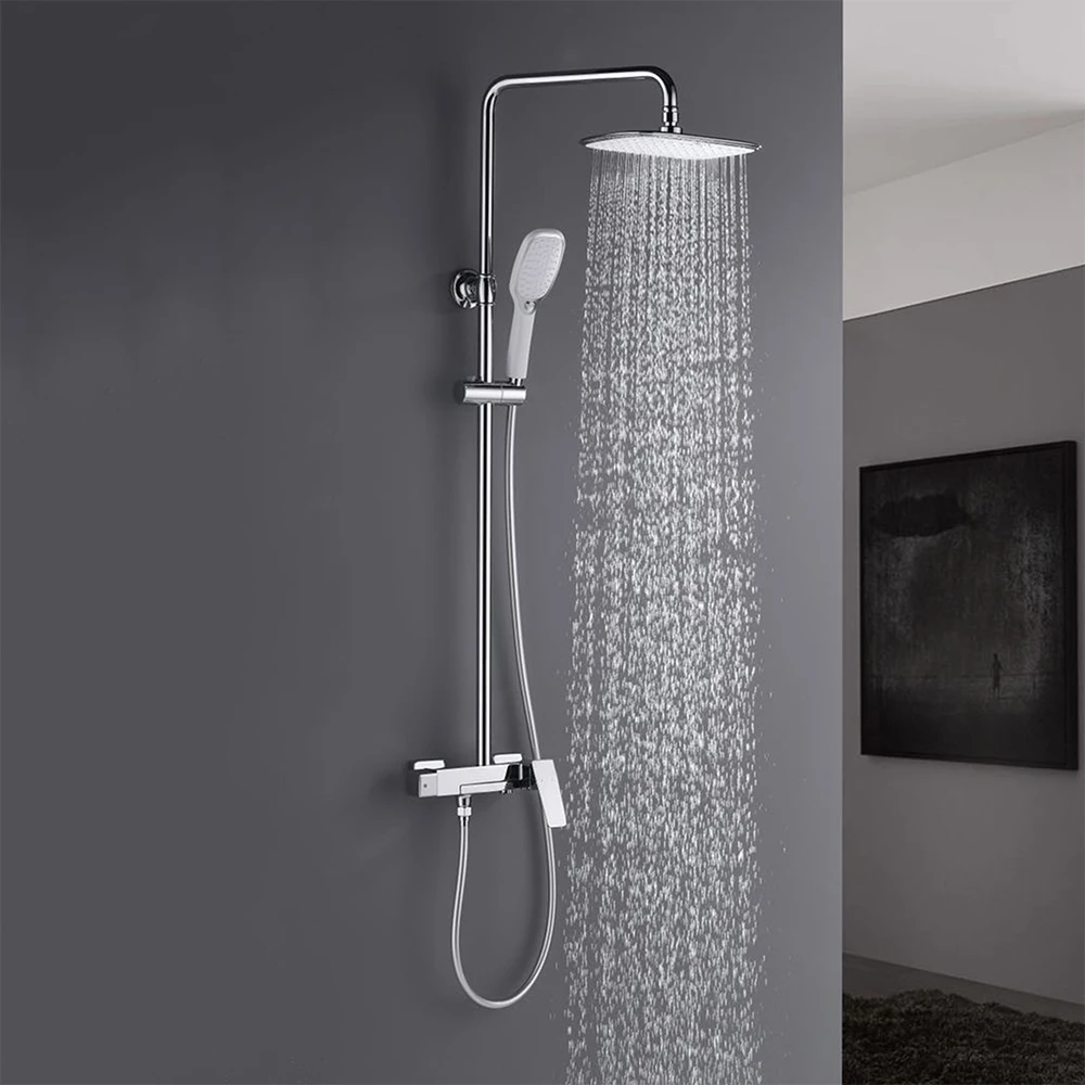 SKOWLL Modern Shower System Shower Faucet Bathroom Set Wall Mount Rain Shower Head   Bathtub Shower Combo Kit, Brushed Gold