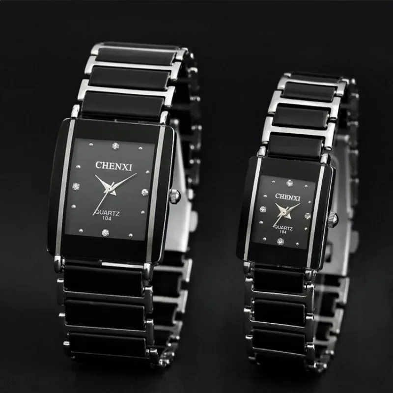 CHENXI Fashion Rectangle Watches Men Black Watches Simulated Ceramics Quartz Wristwatches Men Relogio Masculino Reloj Hombre