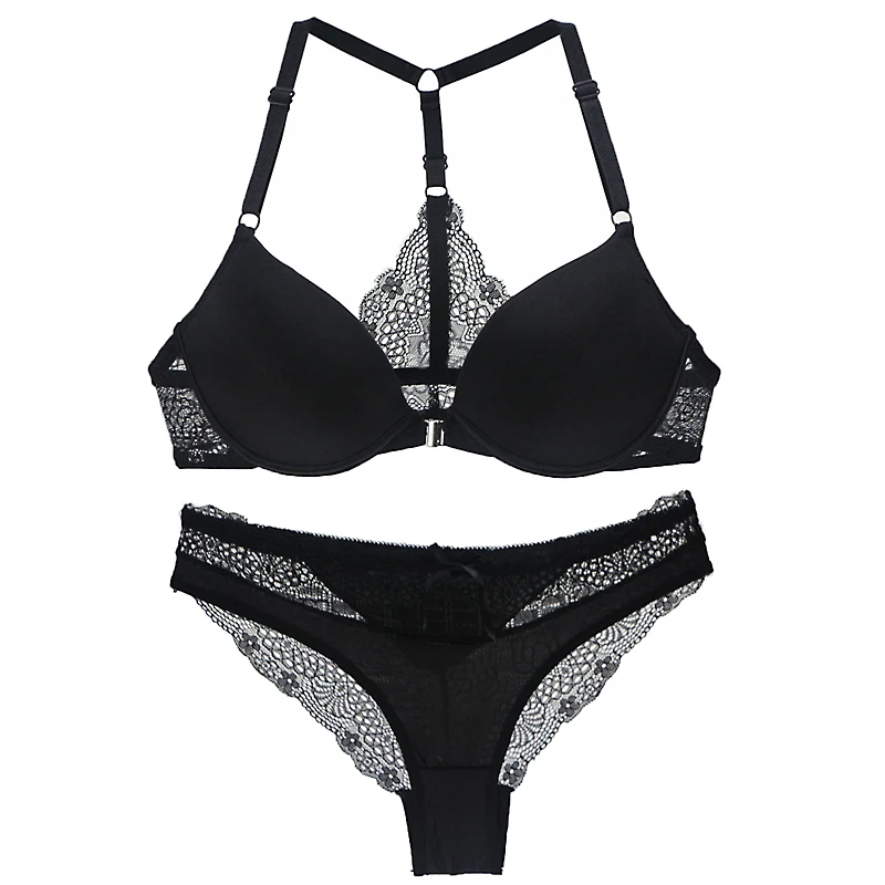 DaiNaFang New Sexy Bras Set Deep V Y-Line Straps Japan and South Korea Lace Womens Underwear ABC Cup Female Lingerie