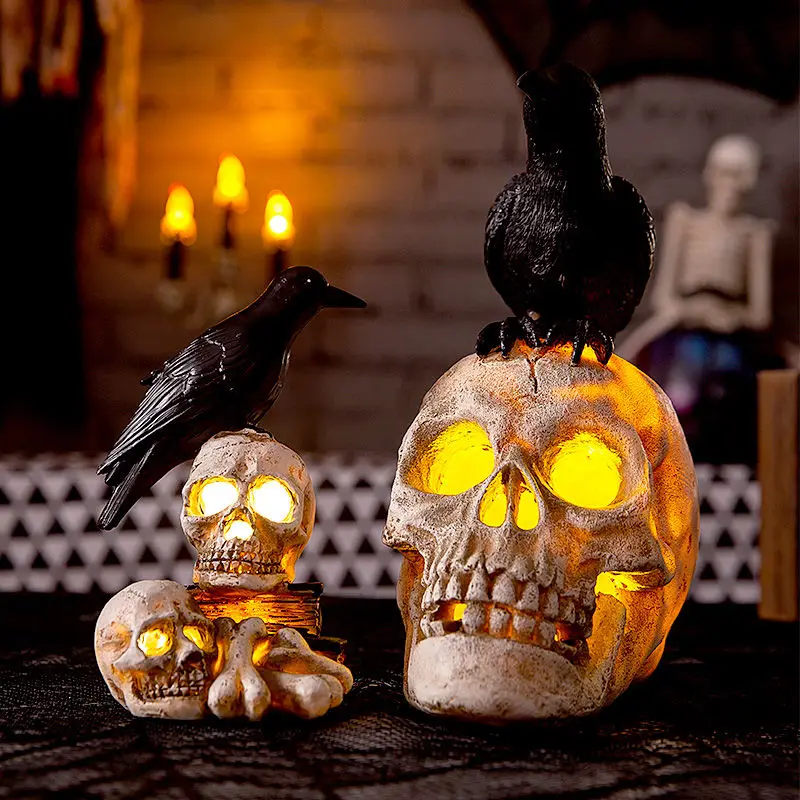 Halloween decorations crow skull pumpkin lamp bar haunted house secret room dress up horror props resin ornaments