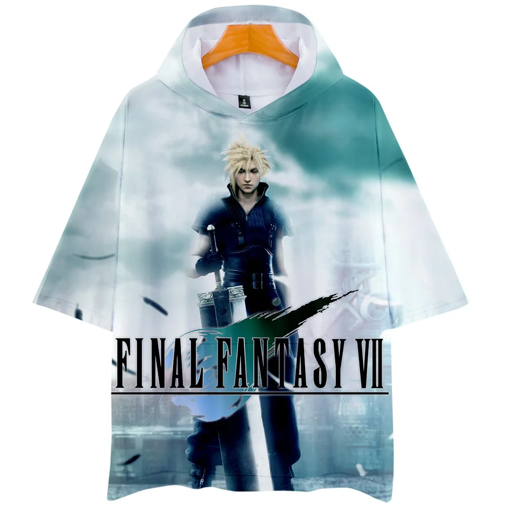 Final Fantasy VII 3D Print Hooded T Shirt Men Harajuku Short Sleeve Funny Tshirt Final Fantasy 7 Cosplay T-shirt Anime Clothing