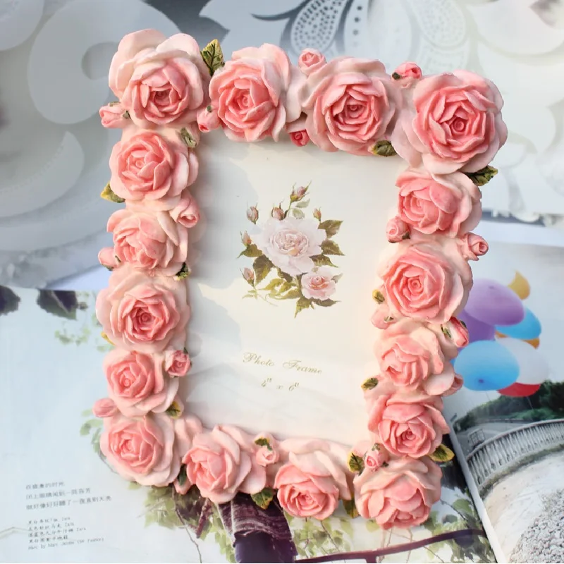 European-Style Rose Flower Resin Photo Frame, Carved Oval Frame, High-Grade Photo Frame, 6Inch